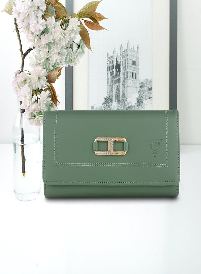 ALSU Women's Hand Wallet Purse Clutch | Phone Pocket| 4 Card Slots| Coin Pockets| Smooth Material (Light Green) - Image 4